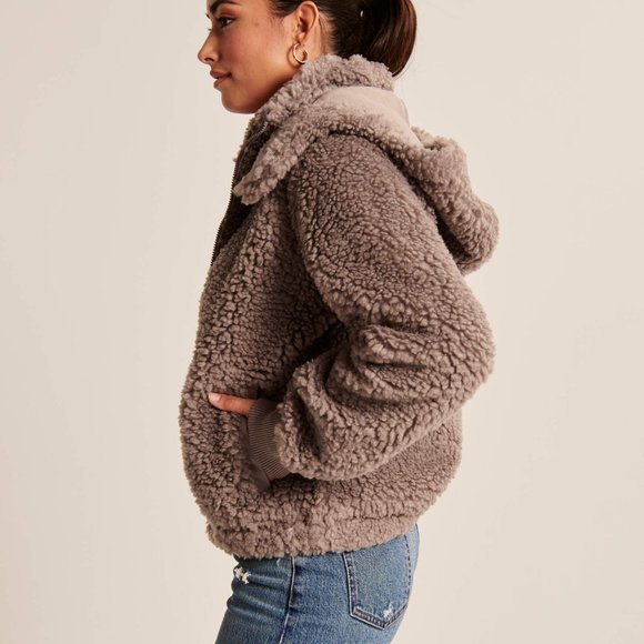 Abercrombie Full-Zip Sherpa Fleece Jacket Hoodie - Picture 6 of 10